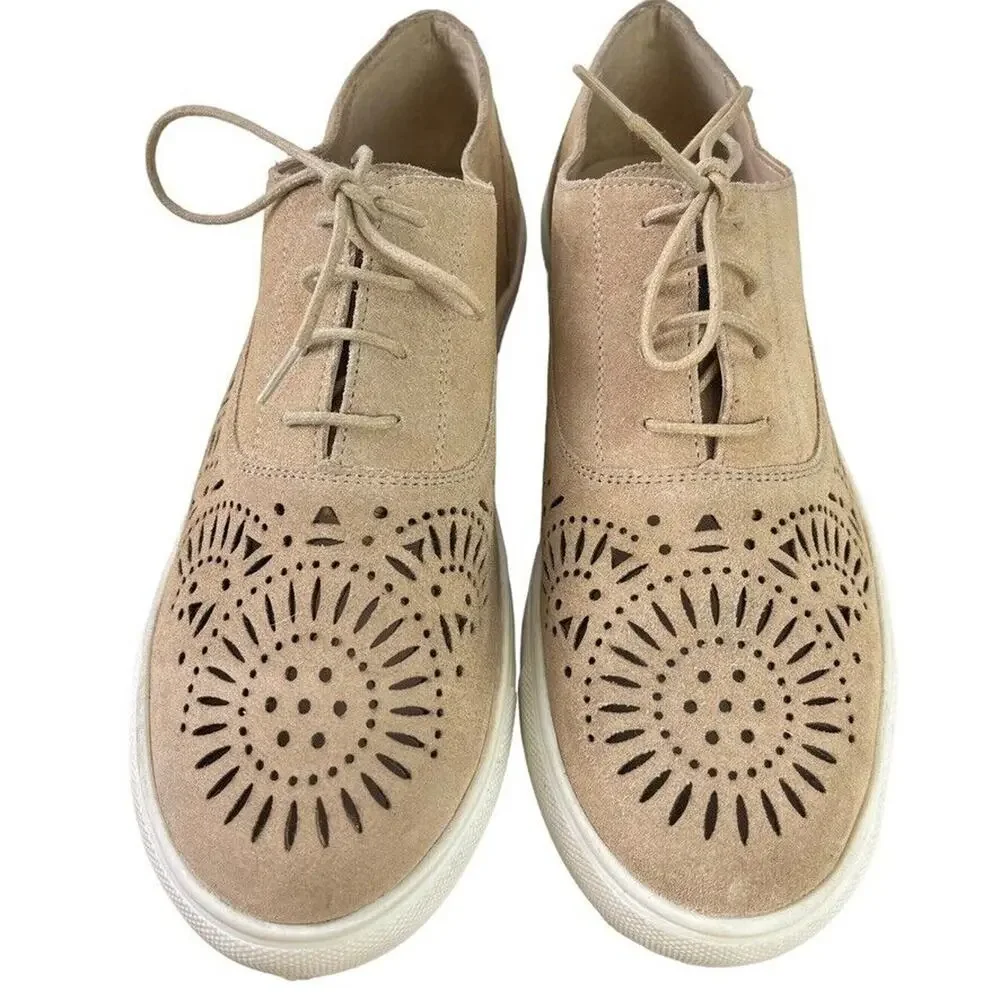 Naughty Monkey Womens Suede Leather Lace Up Perforated Flats Sneakers Shoes 9.5